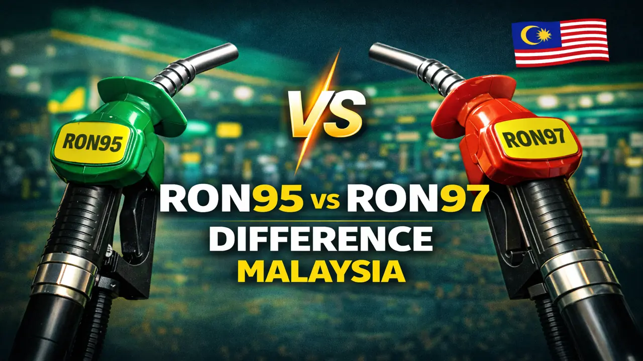 RON95 vs RON97 difference Malaysia petrol comparison fuel nozzle green and red